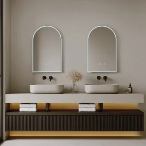 Conjunto de 2 espelhos de casa de banho em arco antiembaciamento com LEDs, L50 cm, ARCADI com 4 Ganchos