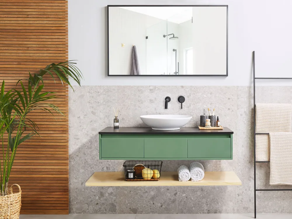 Móvel de casa de banho com espelho verde castanho distinto e preto ZARAGOZA