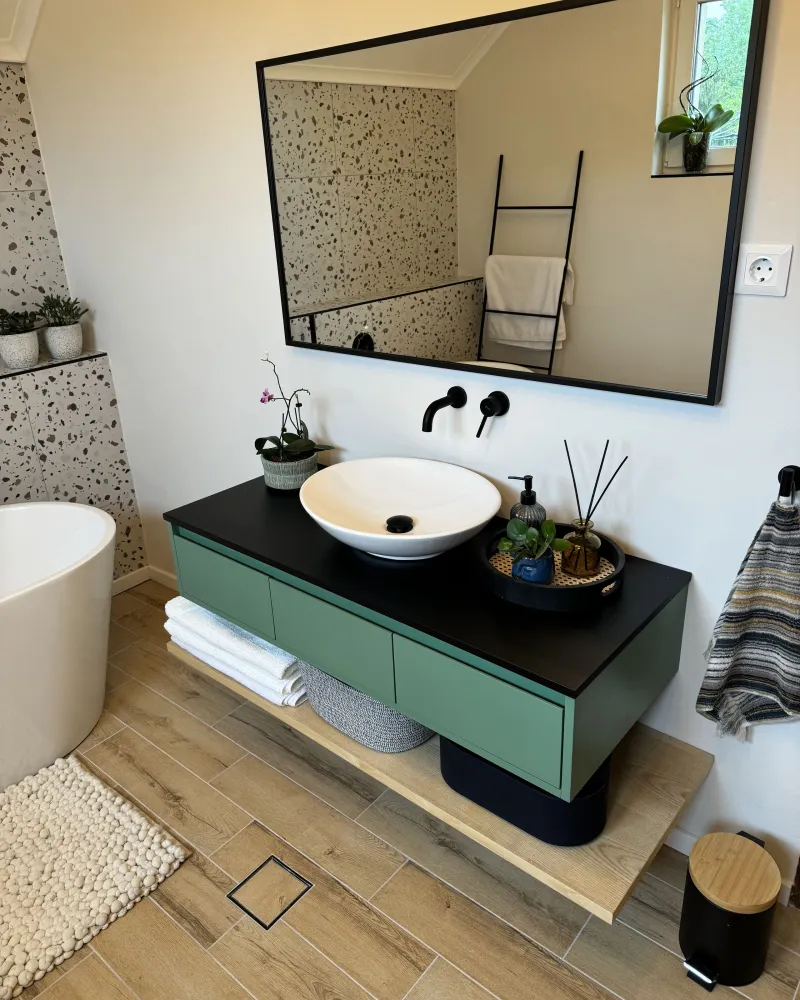 Móvel de casa de banho com espelho verde castanho distinto e preto ZARAGOZA