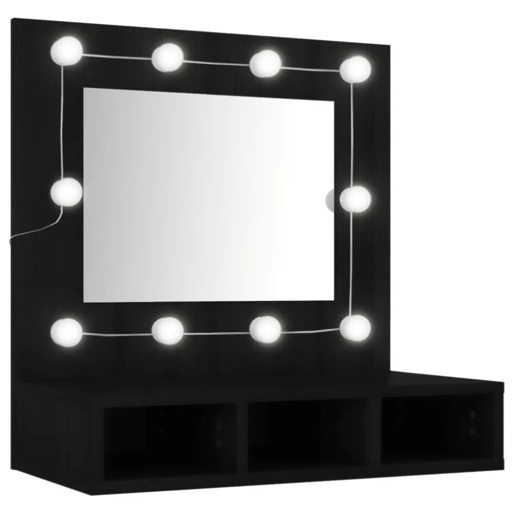 Porta Saboneteira Armário espelhado com luzes LED 60x31,5x62 cm preto