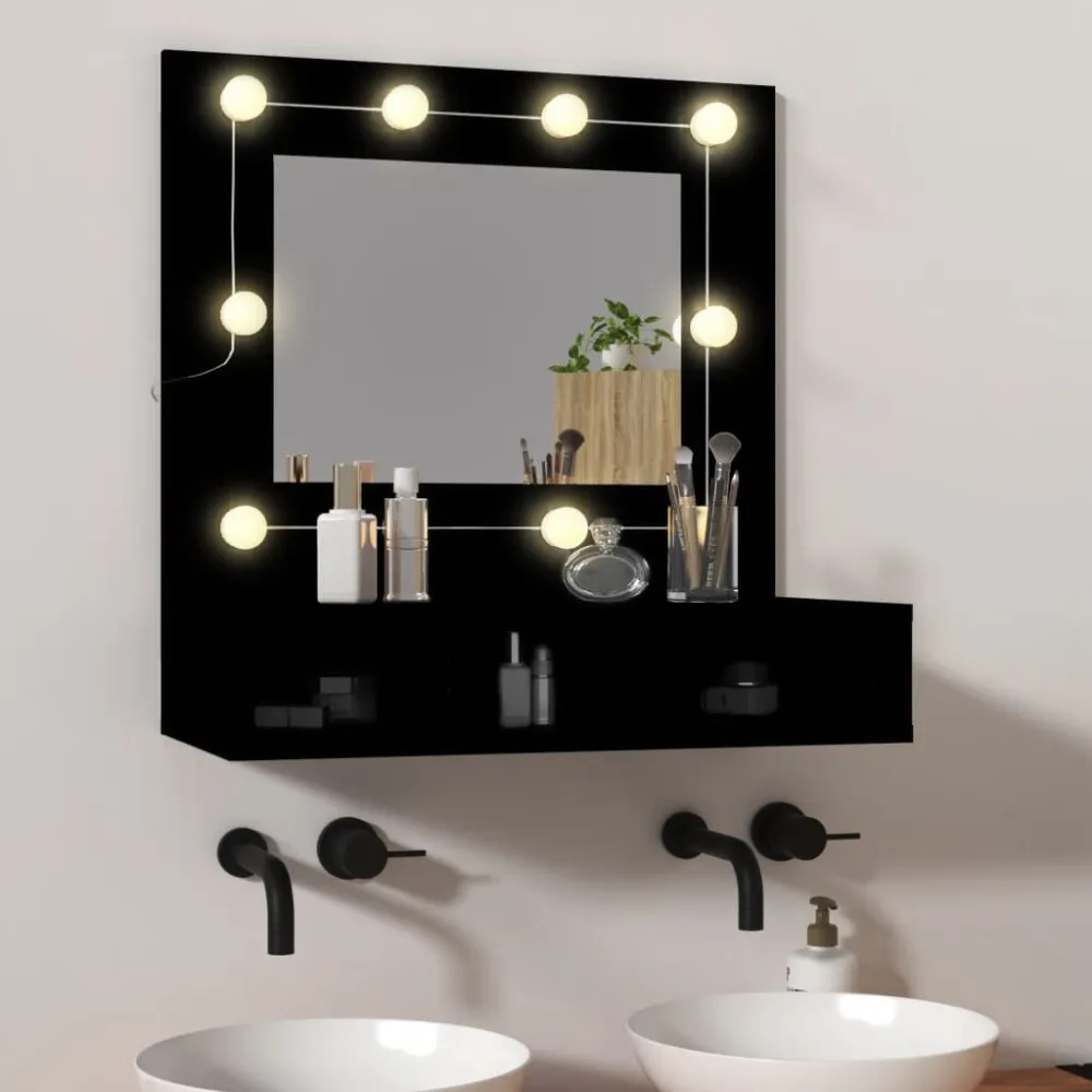 Porta Saboneteira Armário espelhado com luzes LED 60x31,5x62 cm preto