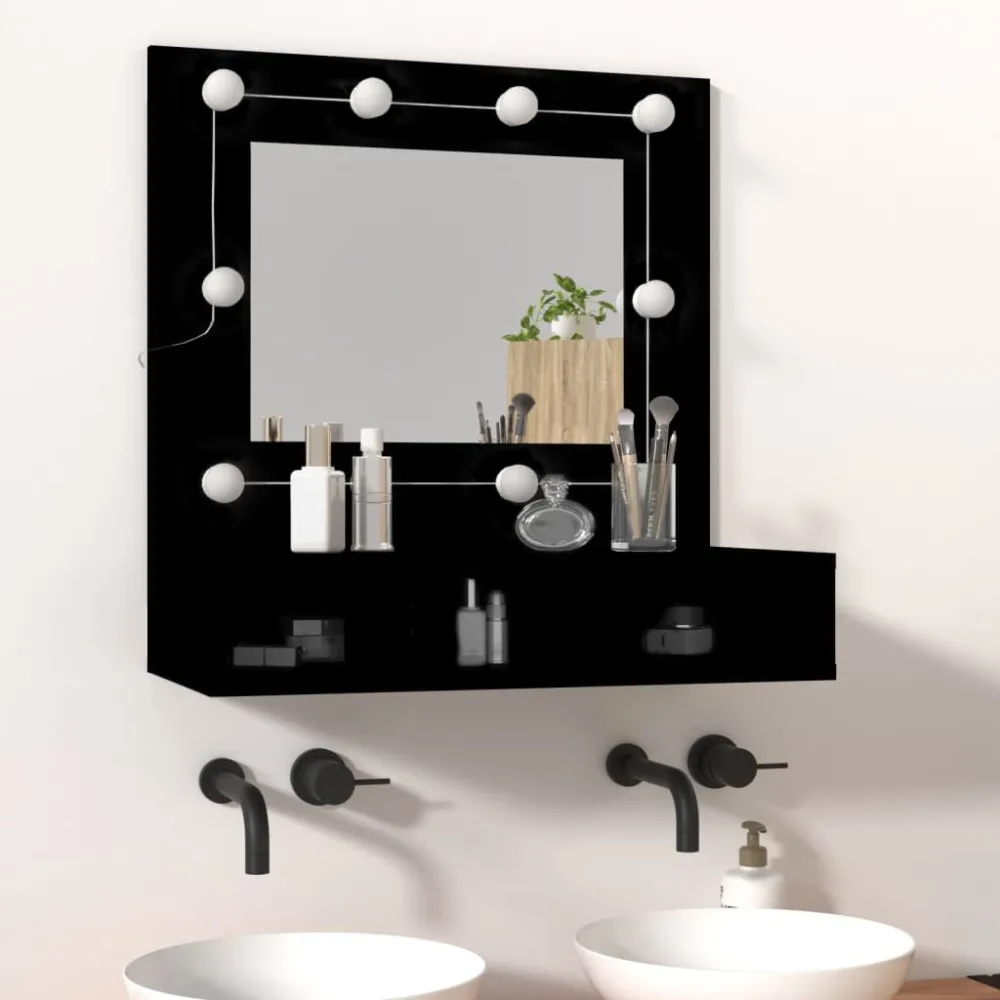 Porta Saboneteira Armário espelhado com luzes LED 60x31,5x62 cm preto