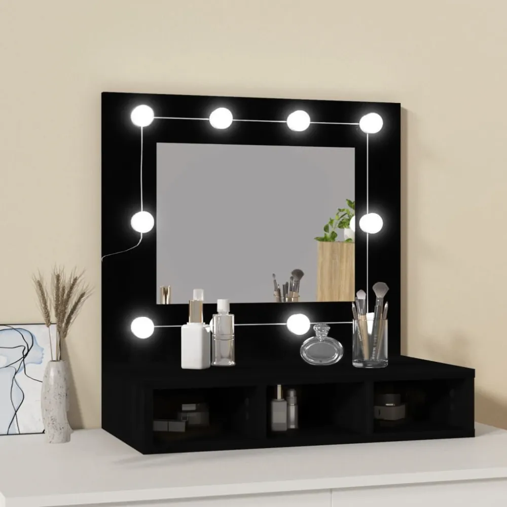 Porta Saboneteira Armário espelhado com luzes LED 60x31,5x62 cm preto