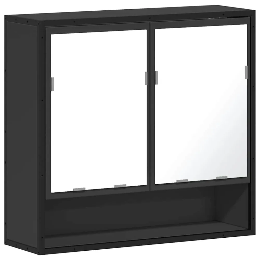 Suporte para Escova de Dentes Armário casa banho com espelho 65x20x60 cm deriv. madeira preto