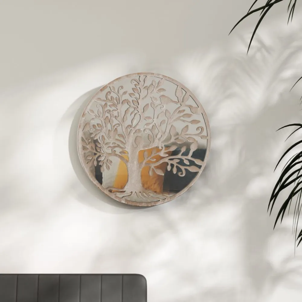 Design de Luxo Espelho em ferro redondo para uso no interior 40x2,5 cm cor areia