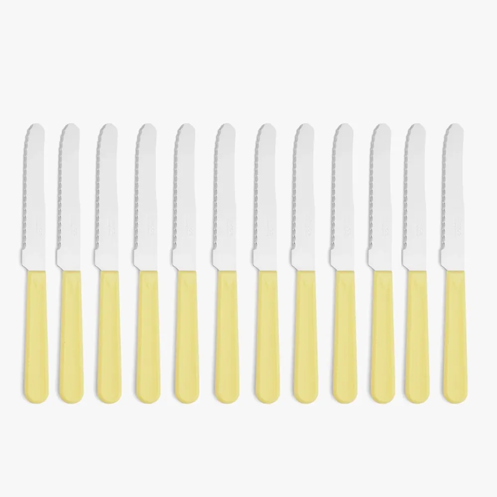 Conjunto facas de mesa amarelas 12 unidades
