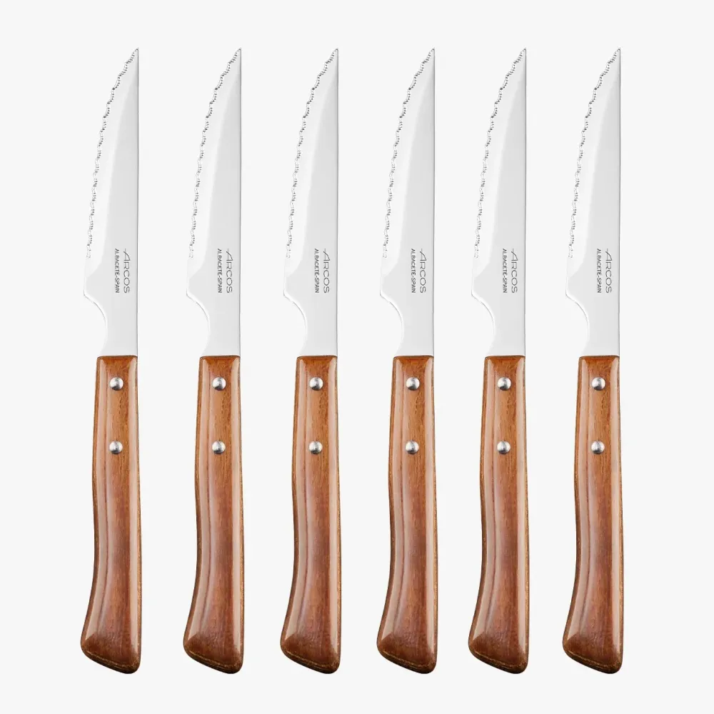 Set 6 Pçs. Faca para carne madeira de faia comprimida fio serrilhado 110 mm