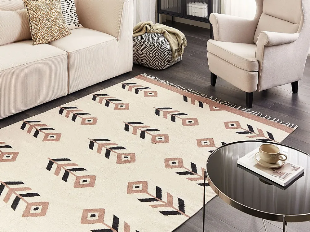 Tapete Kilim em algodão preto e creme 160 x 230 cm NIAVAN