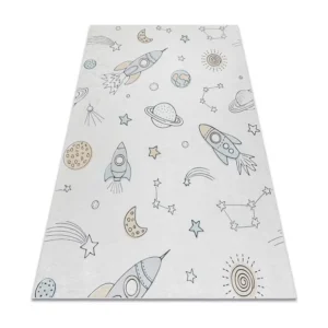 BAMBINO 1278 Tapete Foguete espacial para crianças antiderrapante - c 80x150 cm | Lavável na Máquina | Não Desbota