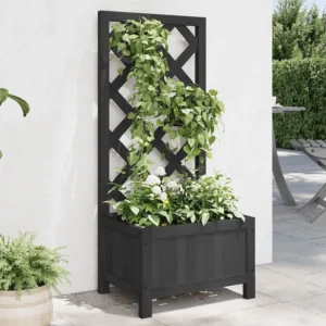 Vaso/floreira com treliç madeira de abeto maciç preto Clicnbuy