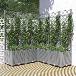 Vaso/floreira jardim com treliç 120x120x136 cm PP cinza-claro Clicnbuy