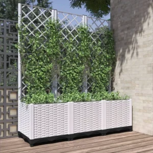 Vaso/floreira jardim com treliç 120x40x136 cm PP branco Clicnbuy