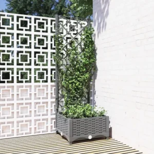 Vaso/floreira jardim com treliç 40x40x121,5 cm PP cinza-claro Clicnbuy