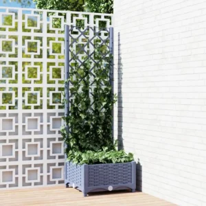 Vaso/floreira jardim com treliç 40x40x121,5 cm PP cinza-escuro Clicnbuy
