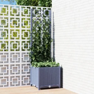 Vaso/floreira jardim com treliç 40x40x136 cm PP cinza-escuro Clicnbuy