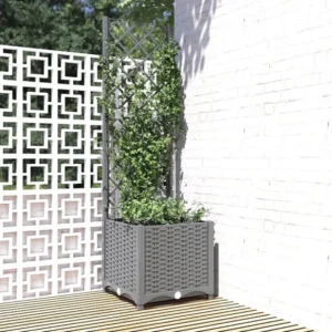 Vaso/floreira jardim com treliç 40x40x136 cm PP cinzento-claro Clicnbuy