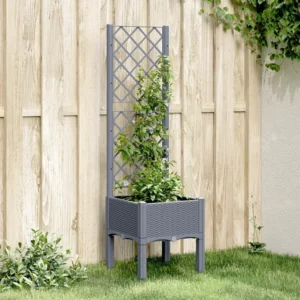 Vaso/floreira de jardim com treliç 40x40x142 cm PP cinzento Clicnbuy