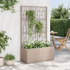 Vaso/floreira jardim com treliç 80x36x140 cm PP castanho-claro Clicnbuy