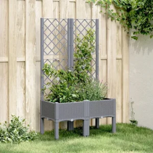 Vaso/floreira de jardim com treliç 80x40x142 cm PP cinzento Clicnbuy