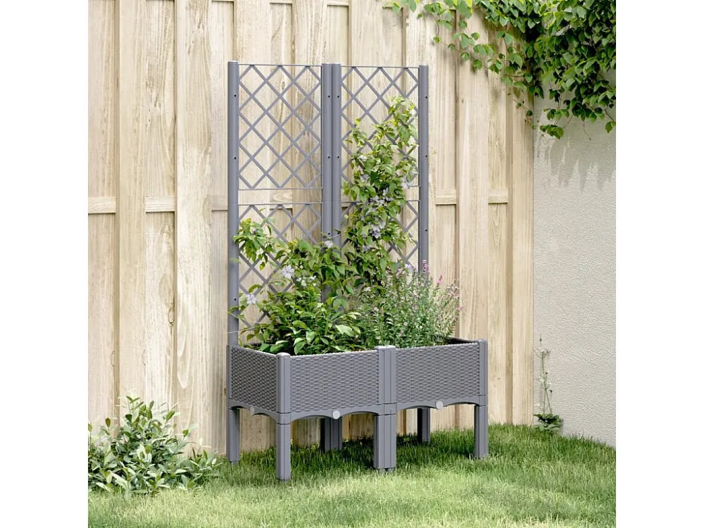 Vaso/floreira de jardim com treliç 80x40x142 cm PP cinzento Clicnbuy