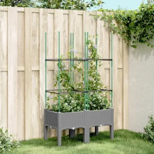 Vaso/floreira jardim com treliç 80x40x142,5cm PP cinzento-claro Clicnbuy
