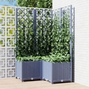 Vaso/floreira jardim com treliç 80x80x136 cm PP cinza-escuro Clicnbuy