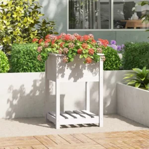 Vaso/floreira com prateleira 54x54x81 cm pinho maciço branco Clicnbuy
