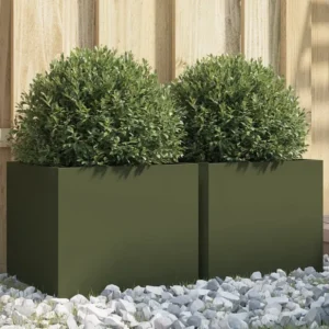 Vaso/floreira 2 peças 32x30x29cm ço lamin. frio verde-azeitona Clicnbuy