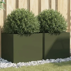 Vaso/floreira 2 peças 49x47x46cm ço lamin. frio verde-azeitona Clicnbuy