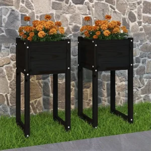 Vasos/floreiras 2 peças 40x40x81 cm pinho maciço preto Clicnbuy
