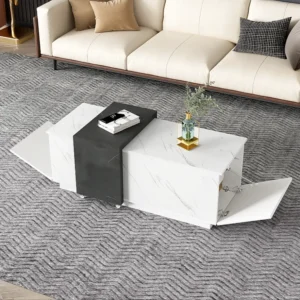 Fonte com Iluminação Mesa de centro com 2 portas laterais - 110 C x 50 L x 40 cm - aglomerado - aspecto de mármore - branc...