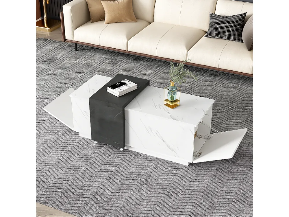 Fonte com Iluminação Mesa de centro com 2 portas laterais - 110 C x 50 L x 40 cm - aglomerado - aspecto de mármore - branc...