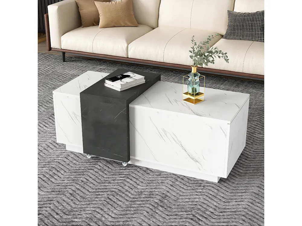 Fonte com Iluminação Mesa de centro com 2 portas laterais - 110 C x 50 L x 40 cm - aglomerado - aspecto de mármore - branc...