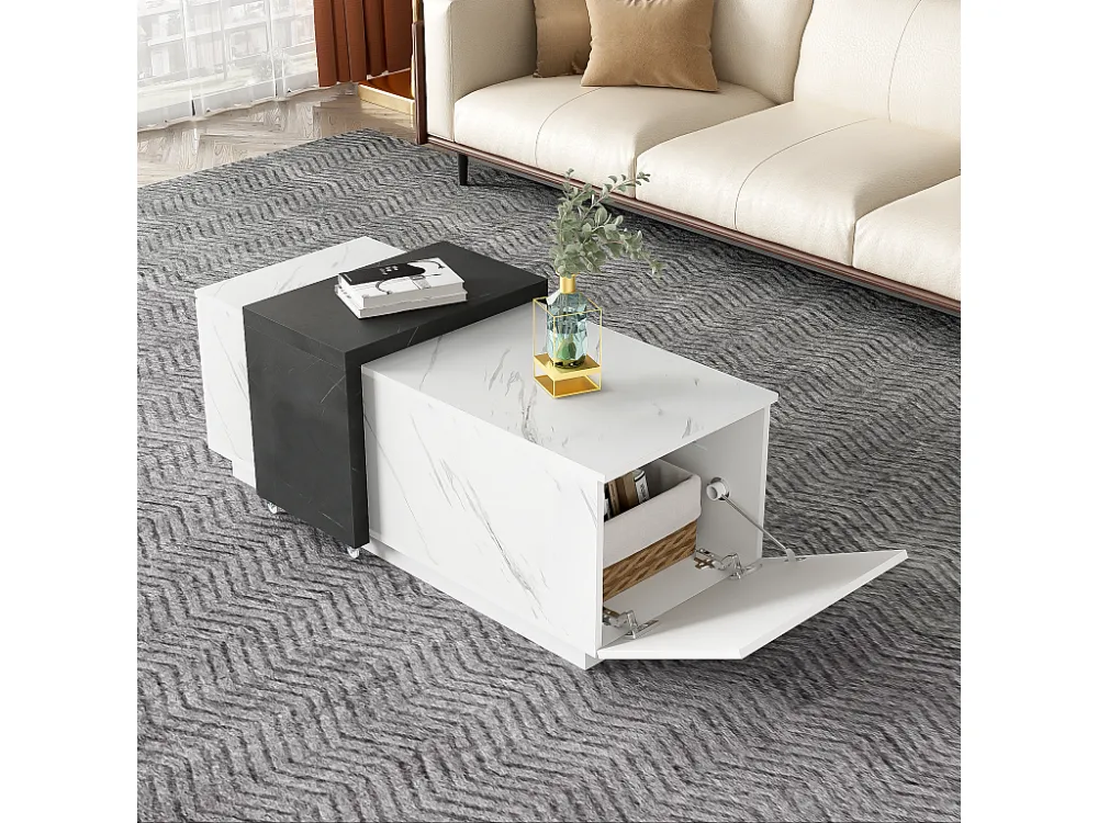 Fonte com Iluminação Mesa de centro com 2 portas laterais - 110 C x 50 L x 40 cm - aglomerado - aspecto de mármore - branc...