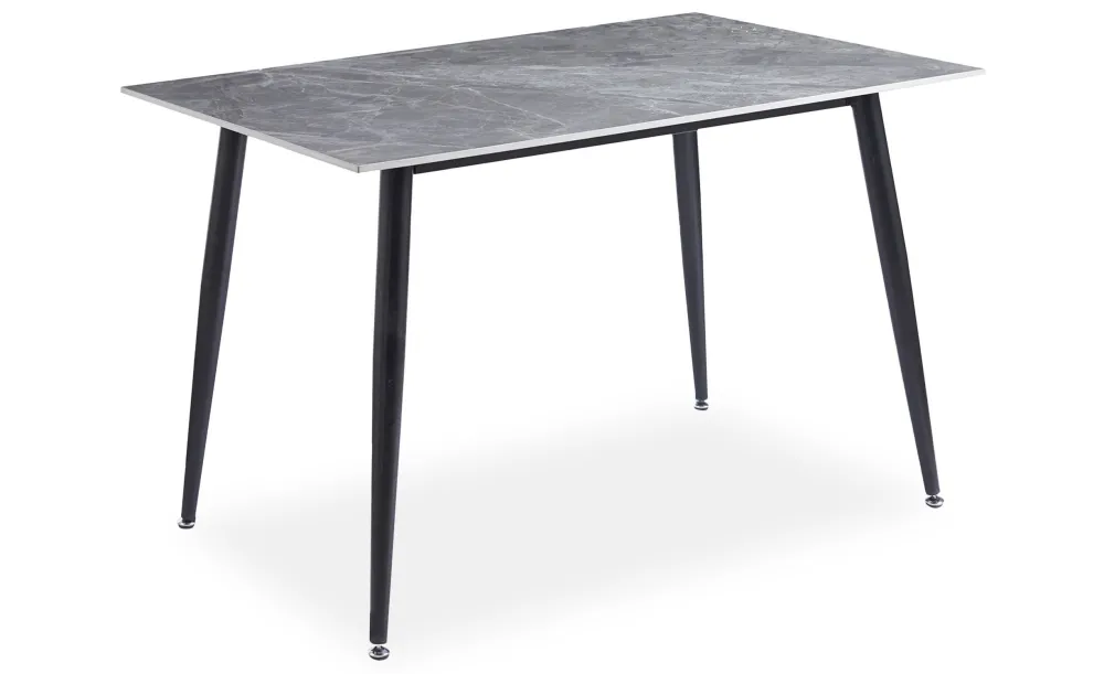 Mesa de jantar Narviano 80x120cm em Cerâmica efeito mármore Cinza e pés de Metálico Preto