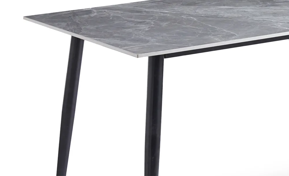 Mesa de jantar Narviano 80x120cm em Cerâmica efeito mármore Cinza e pés de Metálico Preto