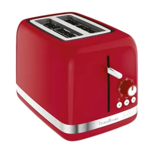 Torradeira Moulinex Soleil 2 fatias 850W retro vermelha com termostato de 7 posições e funções de descongelamento e reaque...