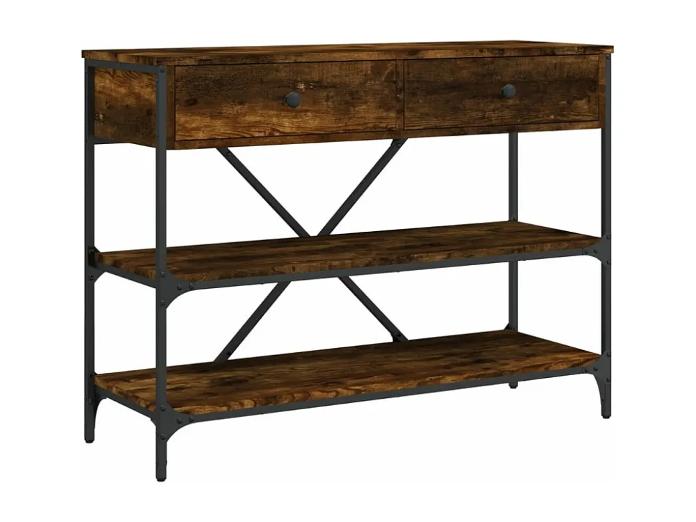 Mesa consola gavetas/prateleiras deriv. madeira carvalho fumado