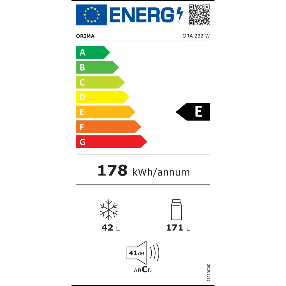Frigorífico Orima ORA232W | 212L, Classe E, 41dB