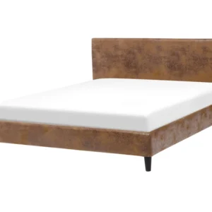 Faux Leather EU King Size Bed Brown FITOU