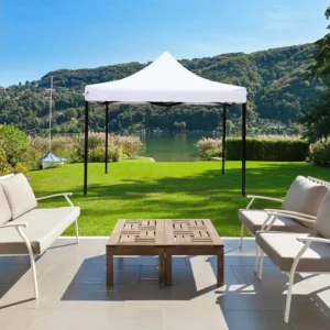 Gazebo Acordeão Dobrável Branco Metálico Poliester 3x3