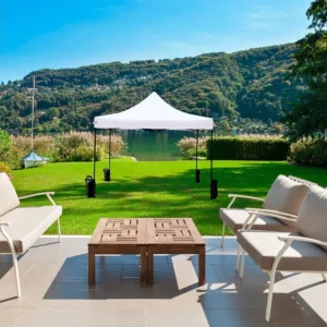Gazebo Dobrável Branco 4 Pesos Metálico Poliéster 3x3