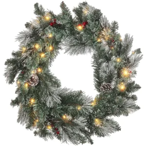 Grinalda com Pinhas e Azevinho Grinalda decorativa verde com iluminação LED ⌀ 40 cm WAPTA