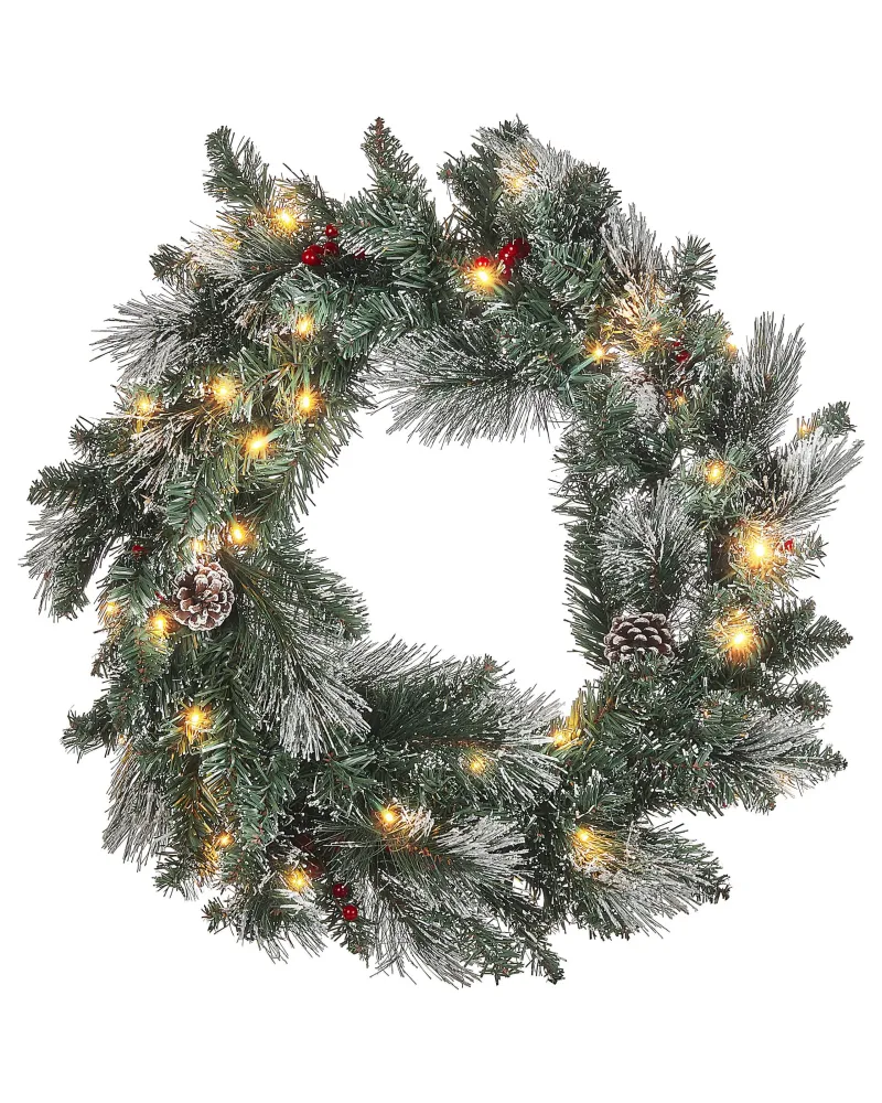 Grinalda com Pinhas e Azevinho Grinalda decorativa verde com iluminação LED ⌀ 40 cm WAPTA