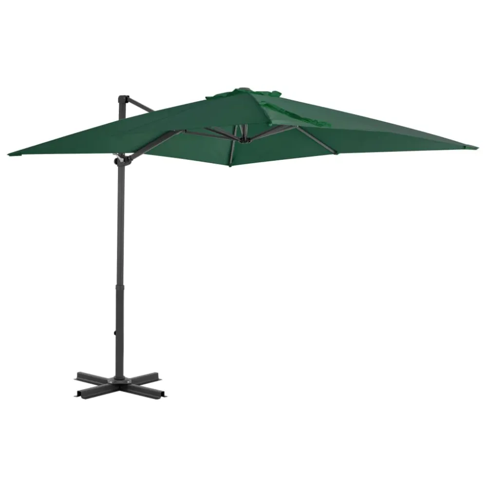 Guarda-sol cantilever com poste alumínio 250x250 cm verde com Base Inclusa
