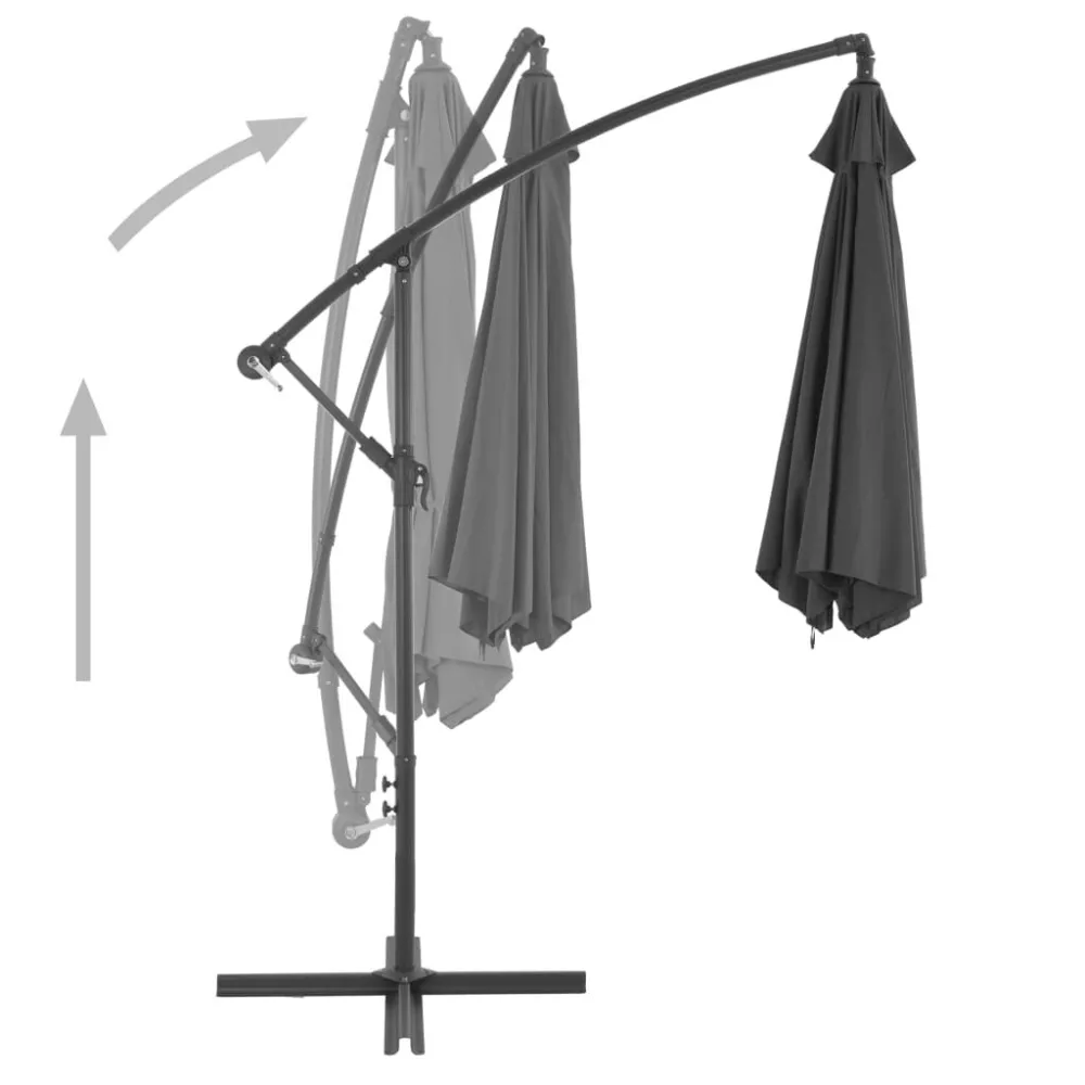 Guarda-sol cantilever com poste de alumínio 300 cm antracite em Fibra de Vidro e Alumínio