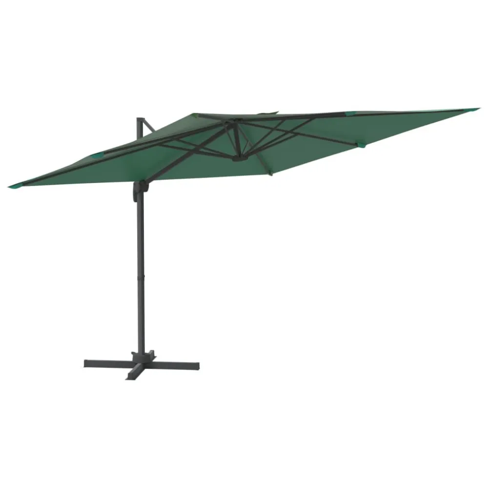 Guarda-sol cantilever com poste alumínio 300x300 cm verde em Lona Impermeável