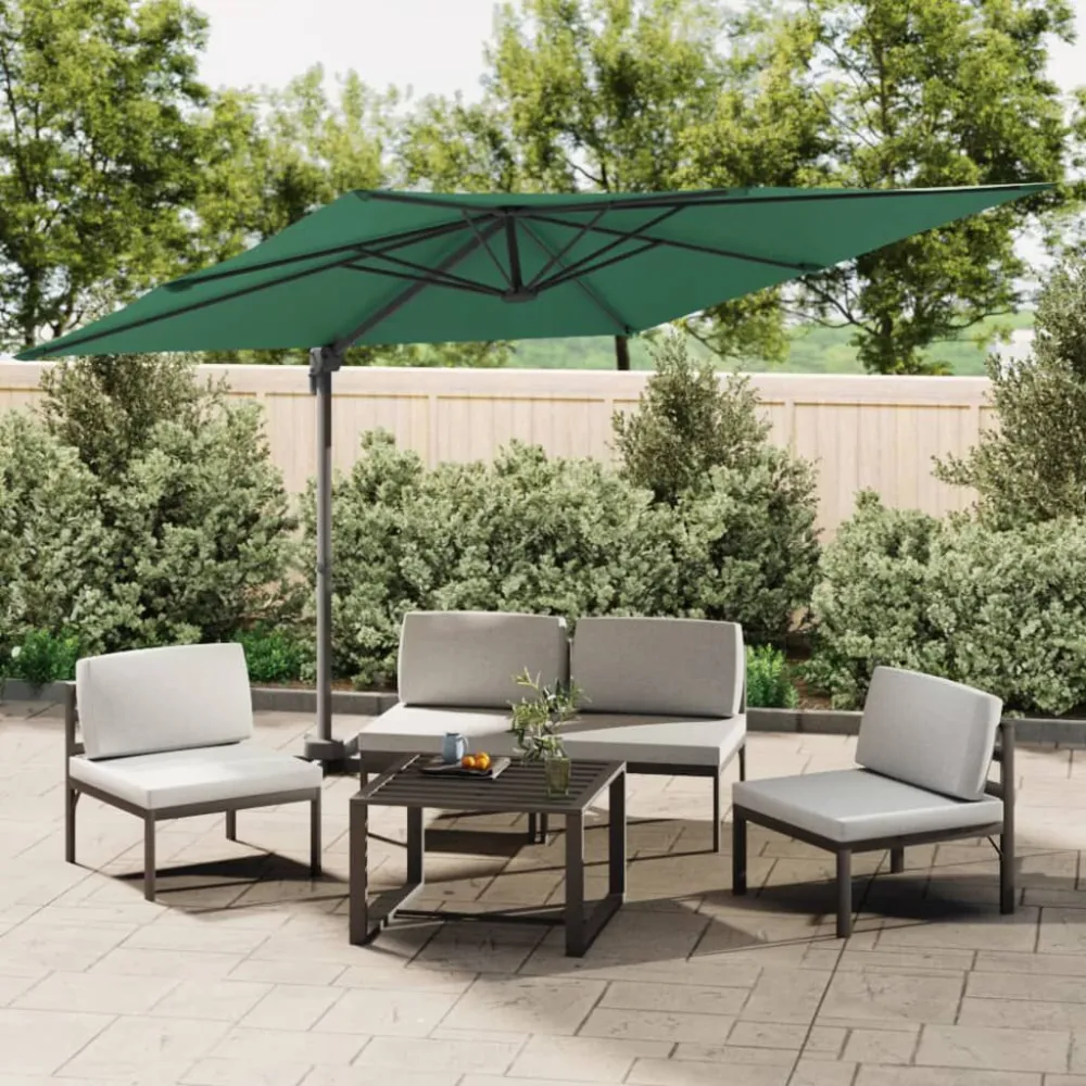 Guarda-sol cantilever com poste alumínio 300x300 cm verde em Lona Impermeável