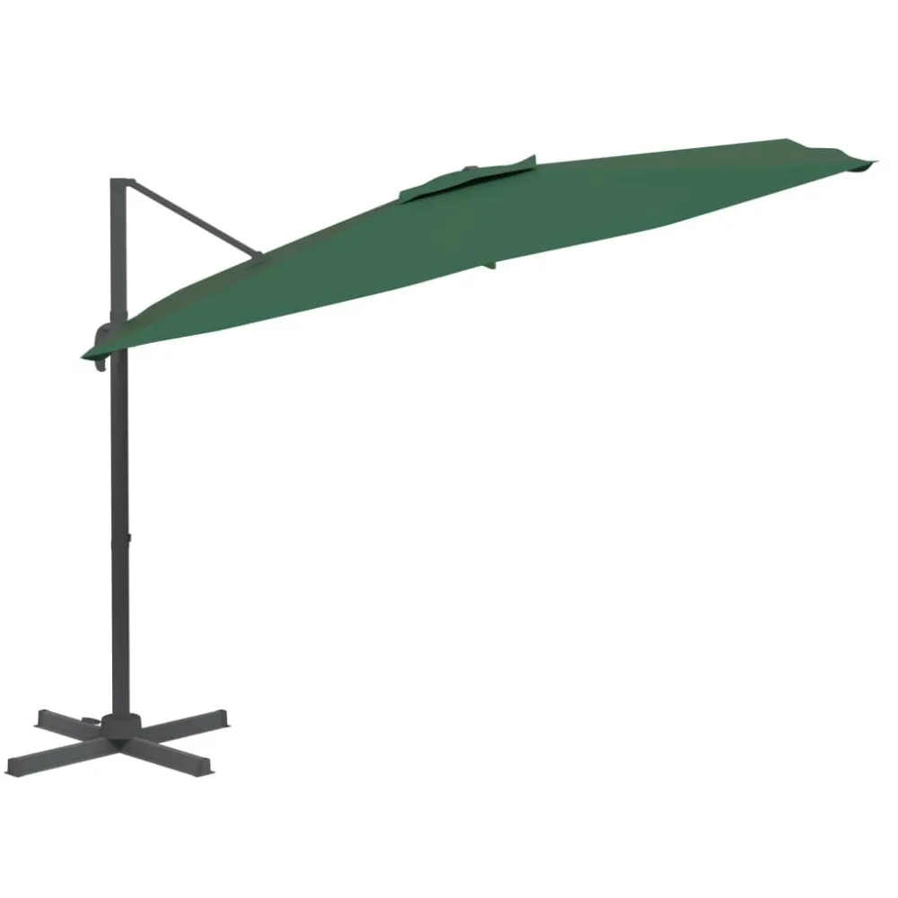 Guarda-sol cantilever com poste alumínio 300x300 cm verde em Lona Impermeável