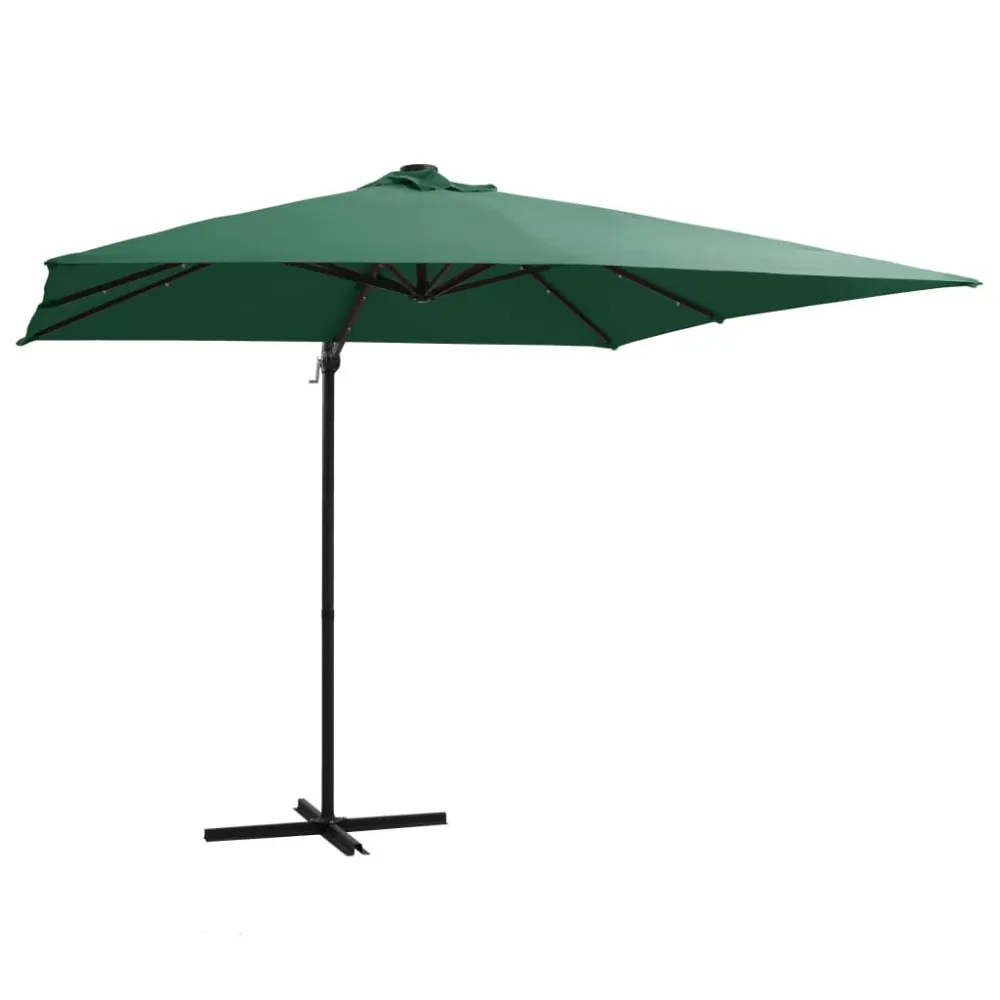Guarda-sol com Inclinação Guarda-sol cantilever com luzes LED e poste ço 250x250 cm verde